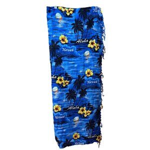 Hawaiian Aloha Rayon Sarong Wrap With Sunset & Floral Design One Size Fits All L